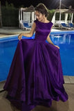 Anneprom Ball Gown V-Neck Sweep Train Satin Sleeveless Backless Prom Dress APP0232