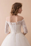 Anneprom Off The Shoulder Lace Ball Gown Wedding Dress With 1/2 Sleeves APW0181