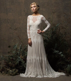 Anneprom A-line Bateau Long Sleeve Lace Gorgeous Wedding Dress Modest Bride Gowns APW0279