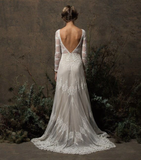 Anneprom A-line Bateau Long Sleeve Lace Gorgeous Wedding Dress Modest Bride Gowns APW0279