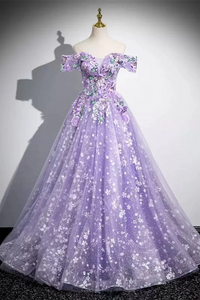 Off Shoulder Purple Lace Sweetheart Party Dress, Purple Sweet 16 Dress Anneprom Off Shoulder Purple Lace Sweetheart Party Dress, Purple Sweet 16 Dress Anneprom