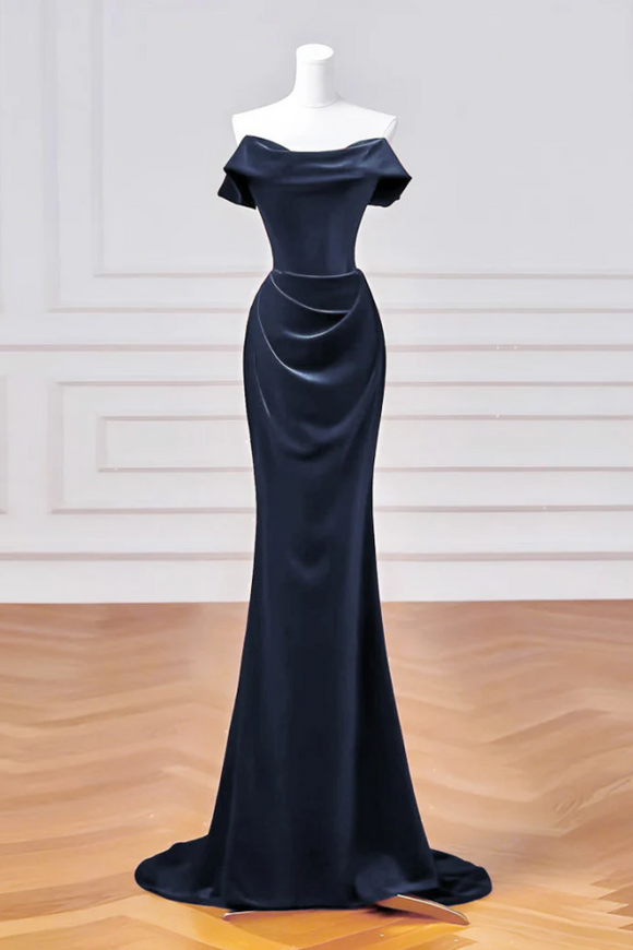 Mermaid Velvet Dark Blue Long Prom Dress, Long Formal Dress APP1232