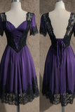 A Line Purple Chiffon with Black Lace Wedding Party Dress, Short Homecoming Dress APH0342