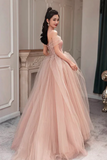 A Line Pink Tulle Beaded Sweetheart Off Shoulder Evening Dress, Prom Dress APP1260