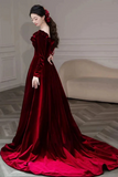 Wine Red Velvet Long Sleeves Long Prom Dress, Wedding Party Dress APP1271
