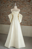 A Line Sweetheart Neck Sweep Train Satin Ivory Long Prom Dress APP1285