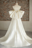 A Line Sweetheart Neck Sweep Train Satin Ivory Long Prom Dress APP1285