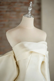 A Line Sweetheart Neck Sweep Train Satin Ivory Long Prom Dress APP1285