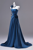 Luxury Navy Strapless Ball Gown, Floral Accent Taffeta Formal Dress for Gala APP1300