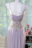 Fairy Lilac A Line Straps Exquisite Beaded Chiffon Prom Wedding Guest Dress APP1347