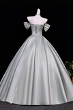 Dusty Green Off Shoulder Satin Prom Dress, Corset A Line Long Evening Gown APP1357