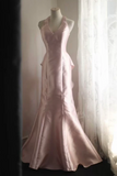 Unique Mermaid Satin Pink Long Prom Dress, Pink Party Dress APP1358