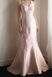 Unique Mermaid Satin Pink Long Prom Dress, Pink Party Dress APP1358
