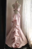 Unique Mermaid Satin Pink Long Prom Dress, Pink Party Dress APP1358