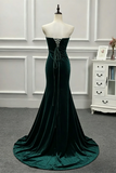 Green Velvet Mermaid Strapless Long Formal Dress, Wedding Party Evening Dress APP1374