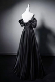 A Line Off Shoulder Black Long Prom Dress with Beads APP1377