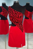 One Shoulder Short Red Prom Dresses, Formal Homecoming Dresses
