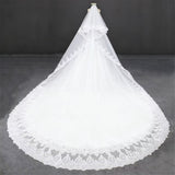 White lace wedding veil on a dark background