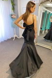 Black Surplice Pleated Straps Long Prom Dress Evening Dress With Bow APP0796