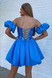 Lovely Sweetheart Blue Homecoming Dresses with Sleeve APH0212