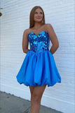 Lovely Sweetheart Blue Homecoming Dresses with Sleeve APH0212