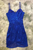 Sexy V Neck Blue Spaghetti Straps Sequins Homecoming Dresses Prom Dresses APH0224