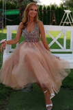 Gorgeous V Neck Peach Homecoming Dress Party Dress with Pearls APH0232