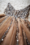 Gorgeous V Neck Peach Homecoming Dress Party Dress with Pearls APH0232
