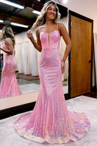 Sparkly Mermaid Sweetheart Pink Sequins Long Prom Dresses APP0808