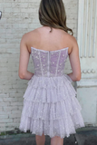 Bling Bling Strapless Layered Lilac Short Prom Dress, Strapless Lilac Homecoming Dress APH0242