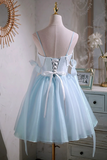 Sky Blue Spaghetti Straps Party Dress, Cute A Line Tulle Homecoming Dress APH0252