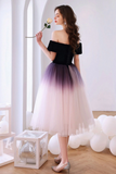 Purple Off Shoulder Tulle Short Puffy Prom Dresses, Puffy Purple Homecoming Dresses APH0255