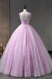 Pink A Line Tulle Long Prom Dress, Pink Formal Sweet 16 Dress APP0829