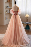 A Line Sweetheart Neck Sequin Tulle Pink Long Prom Dress, Pink Formal Dress APP0831