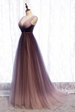 A Line V Neck Purple Ombre Prom Dresses, V Neck Purple Ombre Formal Evening Bridesmaid Dresses APP0832