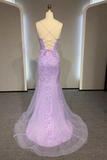 V Neck Mermaid Purple Lace Prom Dresses, V Neck Mermaid Purple Lace Formal Evening Dresses APP0833