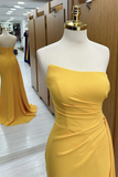 Simple Yellow Satin Long Prom Dress, Yellow Formal Dress APP0836