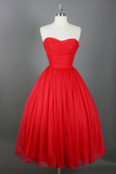 Red Strapless Tulle Short Prom Dress, Cute A Line Sweetheart Neck Party Dress APP0838
