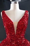 Sparkly Red Sequin High Low Prom Dresses Vintage Ball Gown APP0842