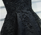 A Line V Neck Short Black Lace Prom Dresses, Black Short Formal Dresses APP0847