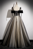 A Line Tulle Black Long Prom Dress, Black Long Formal Dress APP0849