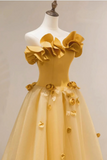 Strapless Yellow Floral Long Prom Dresses, Strapless Yellow Long Formal Evening Dresses APP0850