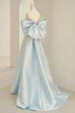 Off the Shoulder Blue Satin Long Prom Dresses, Off Shoulder Blue Long Formal Evening Dresses APP0858