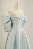 Off the Shoulder Blue Satin Long Prom Dresses, Off Shoulder Blue Long Formal Evening Dresses APP0858