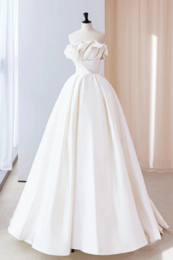 A Line Satin ivory Long Prom Dress, ivory Long Evening Dress APP0863