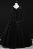 Beautiful Tulle with Lace Applique Beaded Sweet 16 Dress, V Neckline Long Formal Dress APP0864