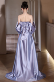 Light Purple Satin Beaded Off Shoulder Prom Dress, Light Purple Evening Dress APP0872
