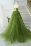 Green Tulle Long Prom Gown, Green Tulle Long Evening Dress APP0876