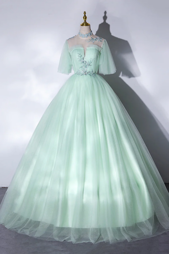 Elegant Green A Line Princess Prom Dress, A Line Lace Evening Party Dress APP0878