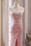 Pink Sequins Mermaid Sweetheart Long Prom Dress, Pink Sequins Evening Dress APP0882